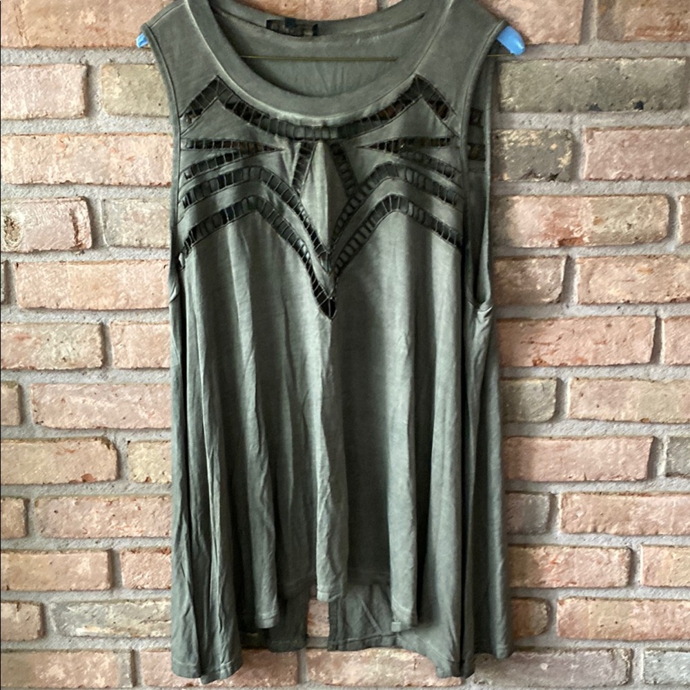POL Green Embellished Cut Out Tank Top Large NWOT